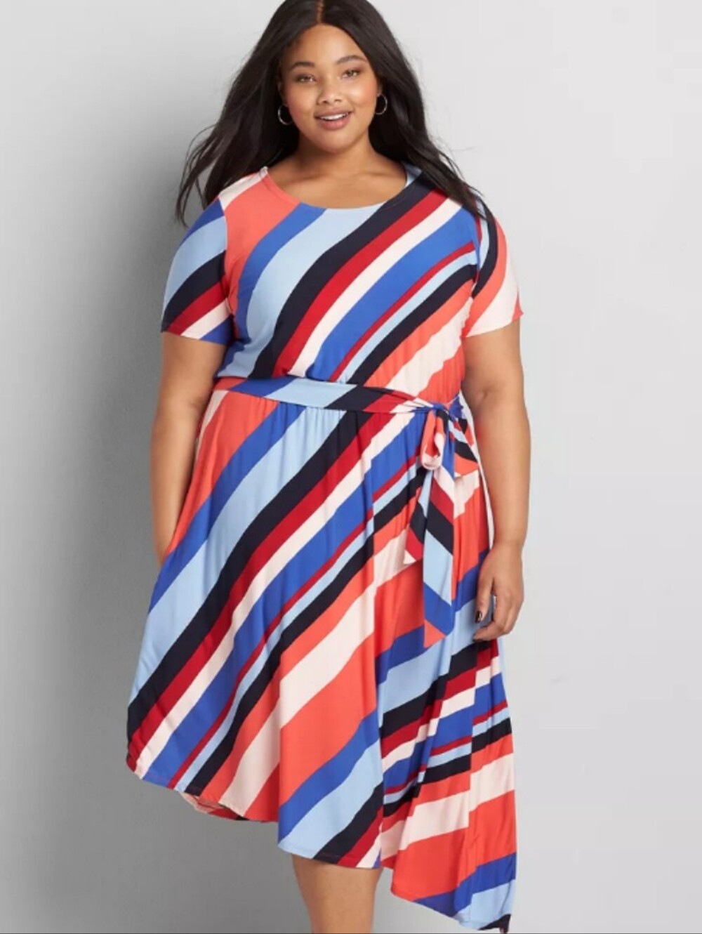 NWT LANE BRYANT STRIPED ASYMMETRICAL HEM MIDI DRESS
